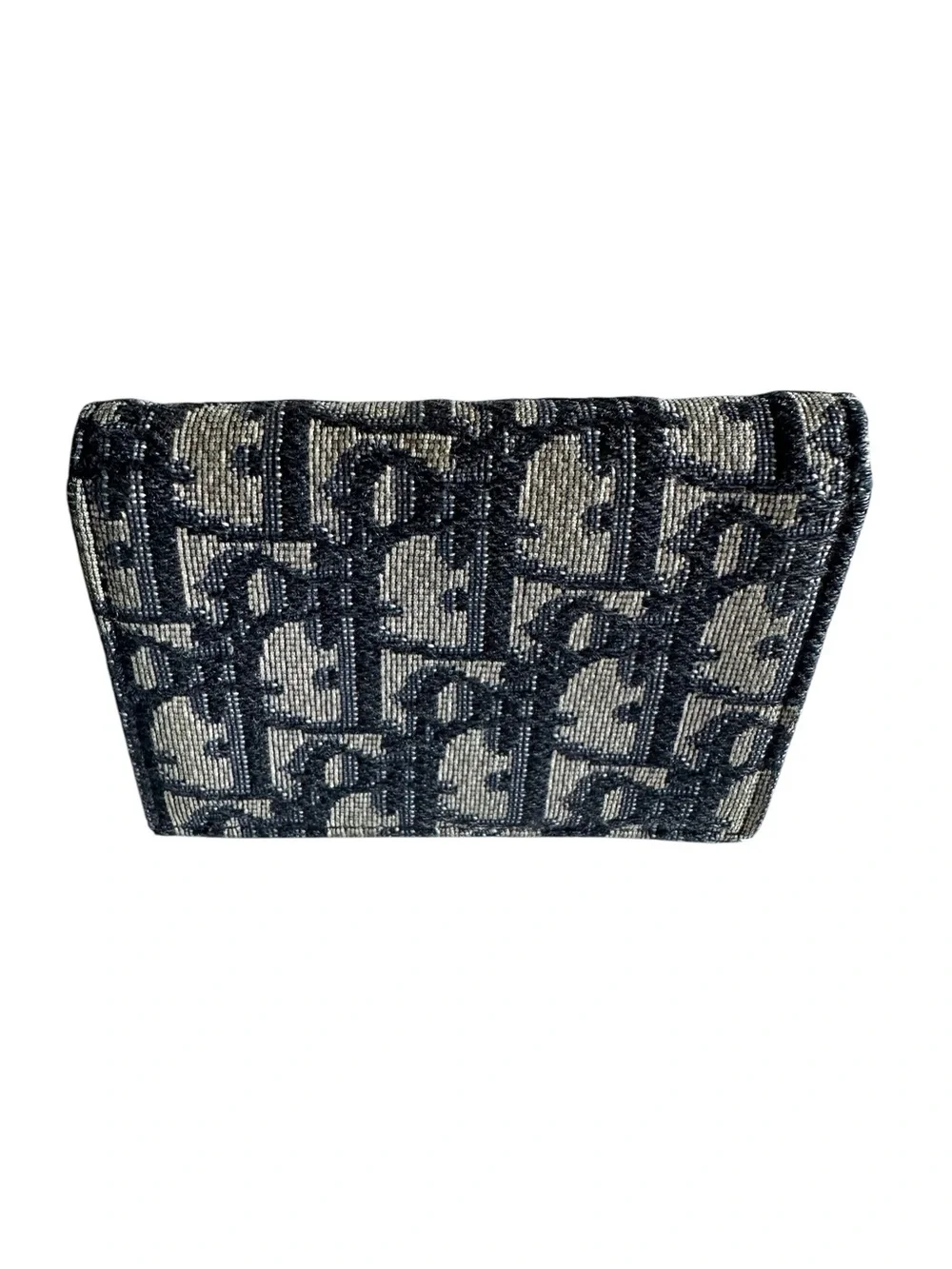 Christian Dior Oblique Jacquard Business Card Holder Compact Wallet Navy Beige